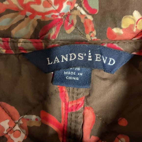 Lands' End Thermolite Reversible Barn Quilted Jacket Brown Floral Print Size‎ L - Picture 13 of 16